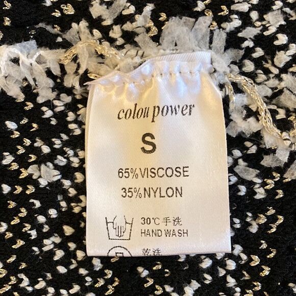 Colou Power Jacket & Skirt Set in Black & White Boucle with Gold Metallic Thread - Picture 12 of 13